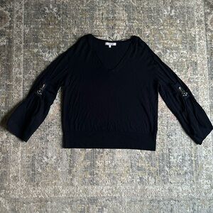 Dorothee Schumacher Virgin Wool V Neck Beaded Jewel Embellished Sweater Designer